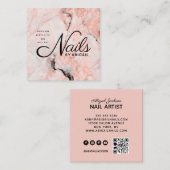 ホワイトローズマーブル爪、 ネイルズバイウェブサイト& QRコードピンク スクエア名刺 (正面/裏面)