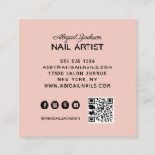 ホワイトローズマーブル爪、 ネイルズバイウェブサイト& QRコードピンク スクエア名刺 (裏面)