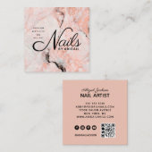 ホワイトローズマーブル爪、 ネイルズバイウェブサイト&QRコードピーチ スクエア名刺 (正面/裏面)