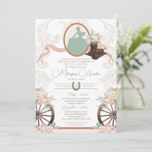 ホワイトローズミントグリーンシャーロウェスタンキンセアニェラ 招待状 (スタンド正面)