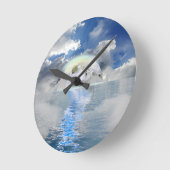 ホワイトローズムーンフローティング海ファンタジー ラウンド壁時計 (傾斜)