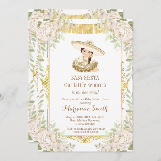 ホワイトローズメキシコフィエスタベビーシャワー招待状 招待状 (正面/裏面)
