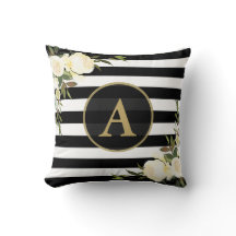 ホワイトローズモノグラム金ゴールド白黒 ストライプの