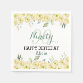 ホワイトローズユーカリかわいらしプラフローラ90誕生日 スタンダードカクテルナプキン