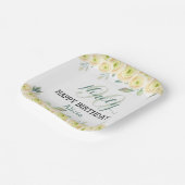 ホワイトローズユーカリかわいらしプラフローラ90誕生日 ペーパープレート (傾斜あり)