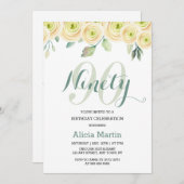 ホワイトローズユーカリかわいらしプラフローラ90誕生日 招待状 (正面/裏面)