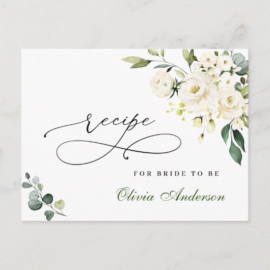 ホワイトローズユーカリブライダルシャワーレシピカード ポストカード (正面)