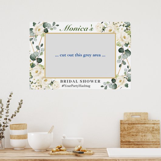 ホワイトローズユーカリプタスブライダルシャワーフォトプロップ ポスター (キッチン)