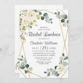 ホワイトローズユーカリプトゥスグリーンリーブライダルルンチョン 招待状 (正面/裏面)