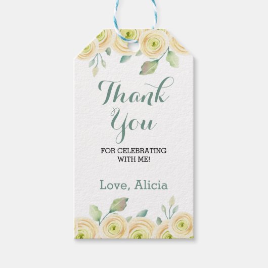 ホワイトローズユーカリプトゥスフローラ誕生日サンキューユキュ ギフトタグ (正面)