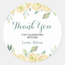 ホワイトローズユーカリプトゥスフローラ誕生日サンキューユキュ ラウンドシール