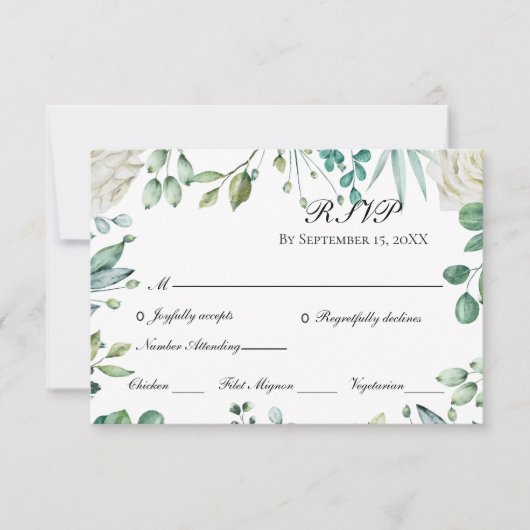 ホワイトローズユーカリプトゥスボタニッ結婚クス 出欠カード (正面)