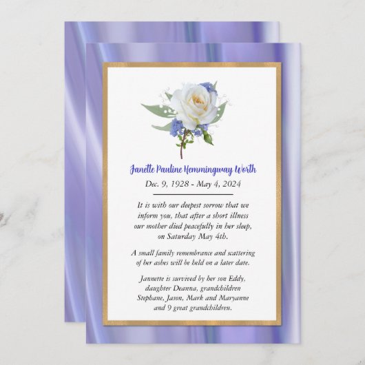 ホワイトローズラベンダー死亡発表カード 案内状 (正面/裏面)