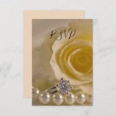 ホワイトローズリングや輪パールウェディングRSVPレスポンスカード 出欠カード (正面/裏面)