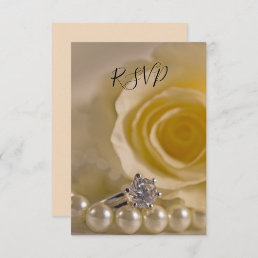 ホワイトローズリングや輪パールウェディングRSVPレスポンスカード 出欠カード (正面/裏面)