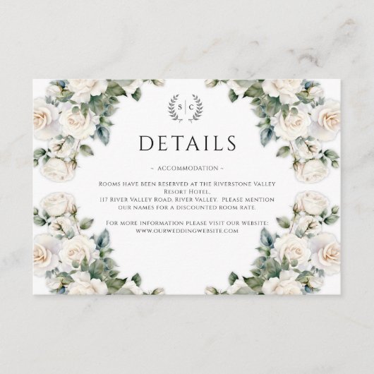 ホワイトローズリースグリーン結婚ズ詳細 エンクロージャーカード (正面)