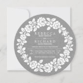 ホワイトローズリースグレークラフト紙結婚ズ 招待状 (正面)