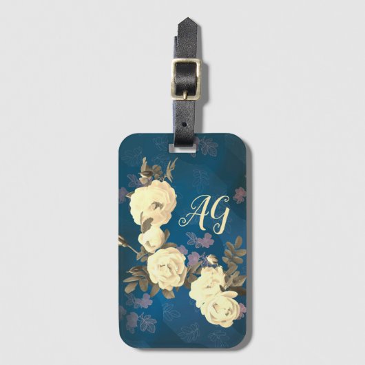 ホワイトローズリースゴシック背景 ラゲッジタグ (正面縦)