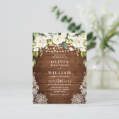 ホワイトローズレース素朴結婚式招待状カード ポストカード (スタンド正面)