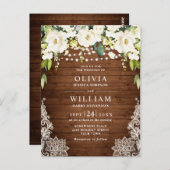 ホワイトローズレース素朴結婚式招待状カード ポストカード (正面/裏面)