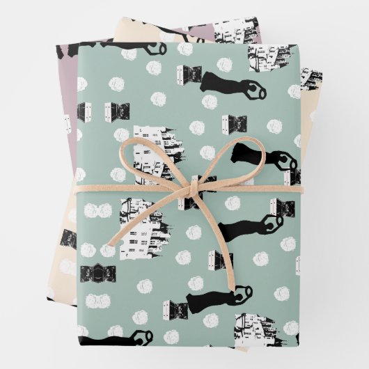 ホワイトローズ伝統リバイバルクリームグリーンとピンク ラッピングペーパーシート (インサイチュ)