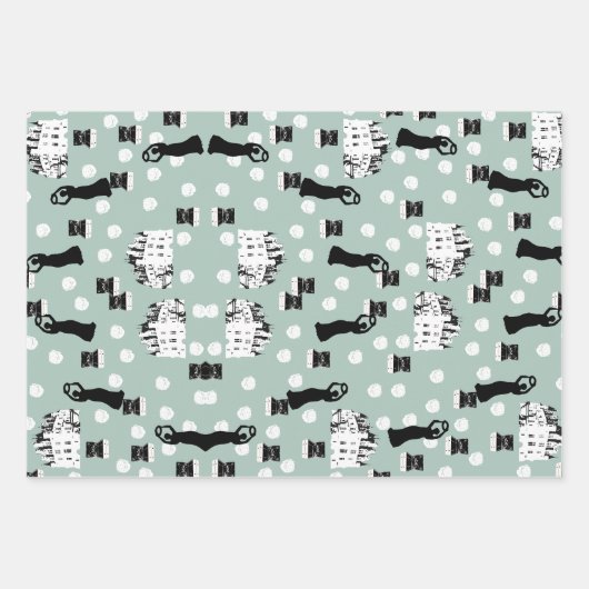 ホワイトローズ伝統リバイバルクリームグリーンとピンク ラッピングペーパーシート (正面)