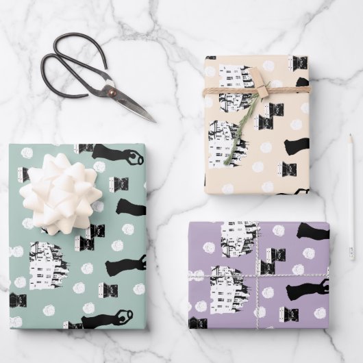 ホワイトローズ伝統リバイバルクリームグリーンと薄紫 ラッピングペーパーシート (正面)