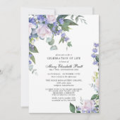 ホワイトローズ埃っぽいブルーフローラお祝いオブライフ 招待状 (正面)