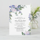ホワイトローズ埃っぽいブルーフローラお祝いオブライフ 招待状 (スタンド正面)