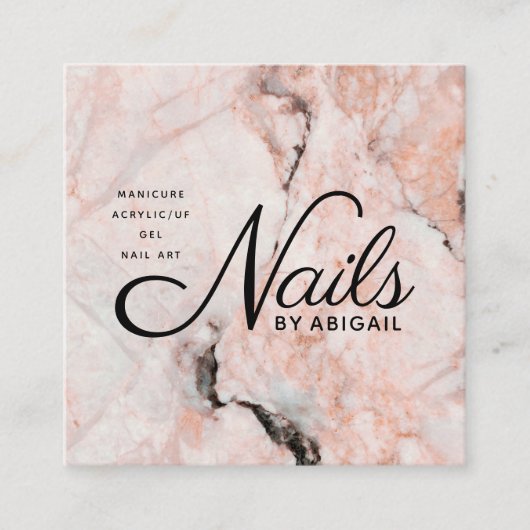 ホワイトローズ大理石爪、 ネイル名別WebサイトおよびQRコード スクエア名刺 (正面)