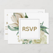 ホワイトローズ水彩ウェディング RSVPカード インビテーションポストカード (正面/裏面)