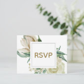 ホワイトローズ水彩ウェディング RSVPカード インビテーションポストカード (スタンド正面)