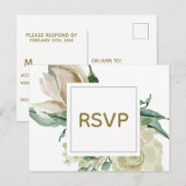 ホワイトローズ水彩ウェディングRSVPカード インビテーションポストカード (正面/裏面)