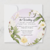 ホワイトローズ牡丹ヴィンテージラベンダー結婚フローラ 招待状 (正面)