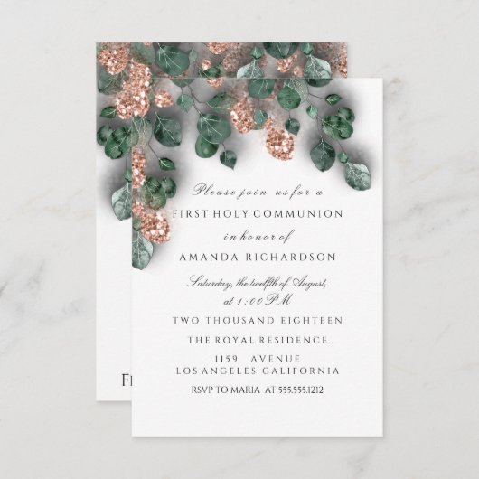 ホワイトローズ第一聖餐式キリスト教十字架 招待状 (正面/裏面)