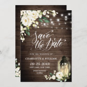 ホワイトローズ素朴ランタン結婚ウッド セーブザデート (正面/裏面)