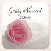 ホワイトローズ結婚オン スクエアペーパーコースター (正面)