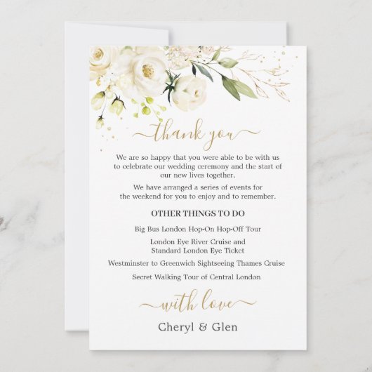 ホワイトローズ結婚ズウィークエンド旅程招待状 招待状 (裏面)