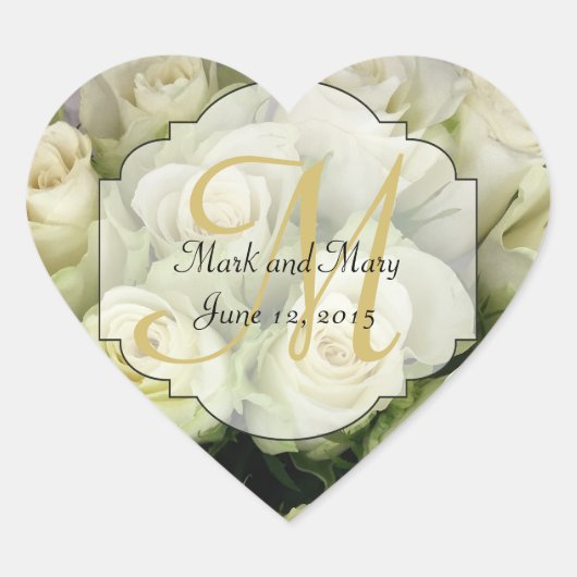 ホワイトローズ結婚ズスイート赤面シャンパーニュ ハートシール (正面)