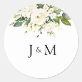 ホワイトローズ結婚フローラクラシックラウンドステッカー ラウンドシール (正面)