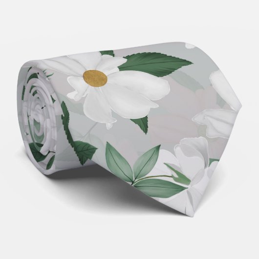 ホワイトローズ絵画フローラ ネクタイ (ロール)