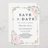 ホワイトローズ退職日を保存 招待状 (正面/裏面)