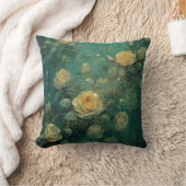 ホワイトローズ金ゴールドアンティークヴィンテージロマンチックグリーン クッション (ブランケット)