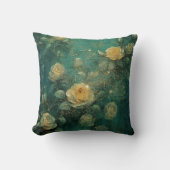 ホワイトローズ金ゴールドアンティークヴィンテージロマンチックグリーン クッション (正面)