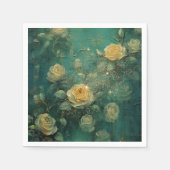 ホワイトローズ金ゴールドアンティークヴィンテージロマンチックグリーン スタンダードカクテルナプキン (正面)