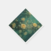ホワイトローズ金ゴールドアンティークヴィンテージロマンチックグリーン スタンダードカクテルナプキン (角)