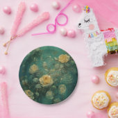 ホワイトローズ金ゴールドアンティークヴィンテージロマンチックグリーン ペーパープレート (パーティー)