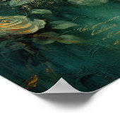 ホワイトローズ金ゴールドアンティークヴィンテージロマンチックグリーン ポスター (角)