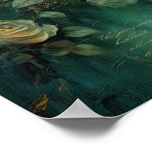 ホワイトローズ金ゴールドアンティークヴィンテージロマンチックグリーン ポスター (角)