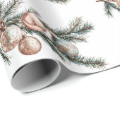 ホワイトローズ金ゴールドオーナメントクリスマス ラッピングペーパー (ロールコーナー)